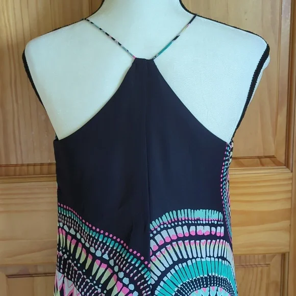 Old Navy T-Strap Chiffon Geometric Boho Maxi Dress S Blue Pink - Picture 9 of 16